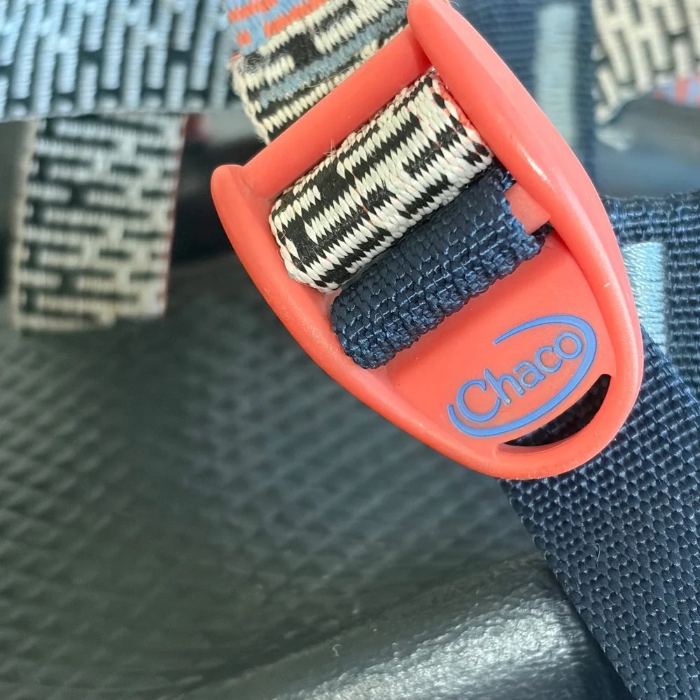 Chaco Kids Z1 Ecotread Sport Sandals Orange Blue Pattern Size 5